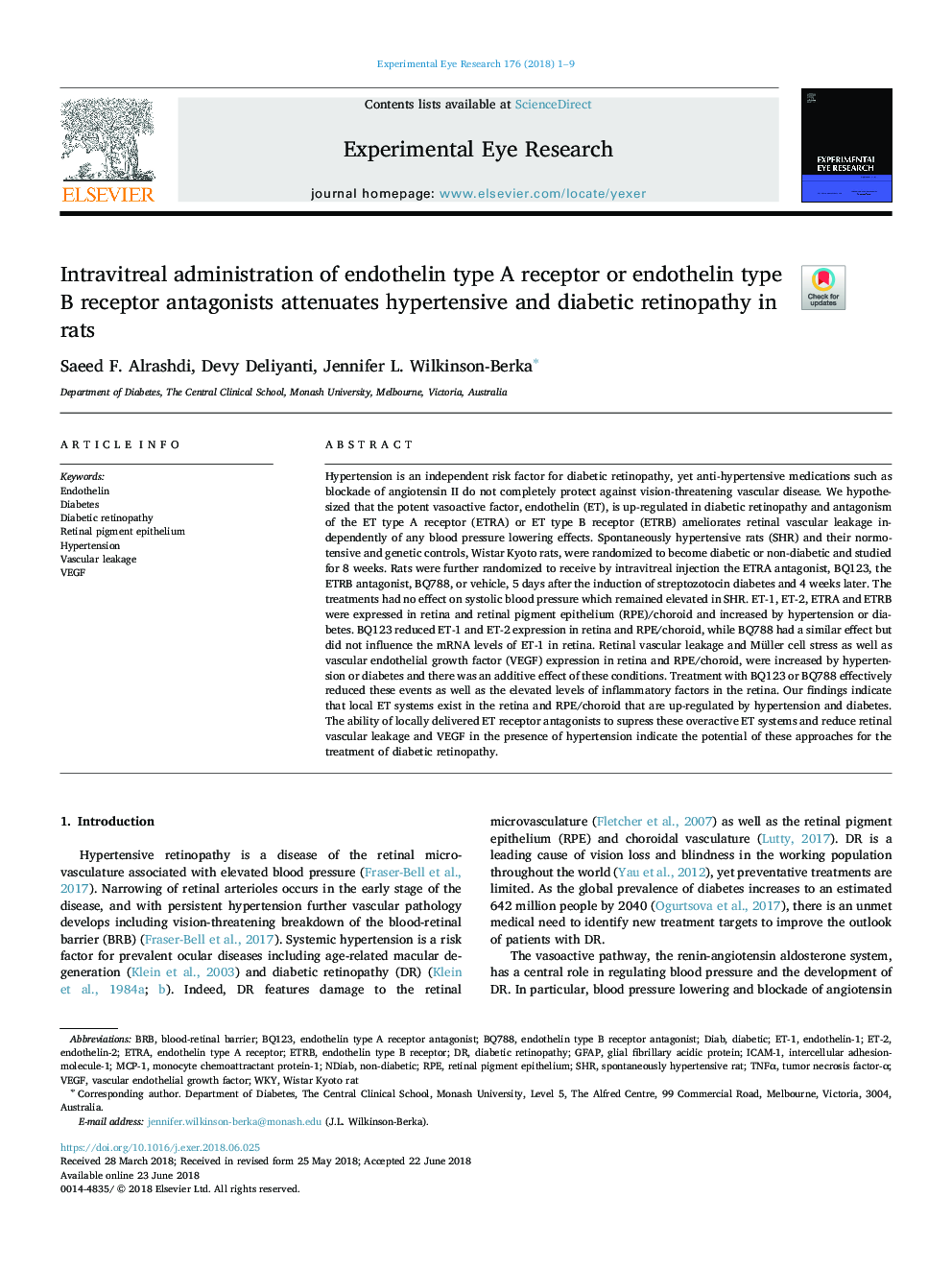 Intravitreal administration of endothelin type A receptor or endothelin type B receptor antagonists attenuates hypertensive and diabetic retinopathy in rats