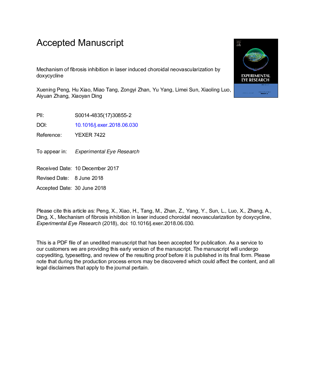 مکانیسم مهار فیبروز در لیزر نئووساکولاریزاسیون کروئیدی توسط دوکسی سیکلین 