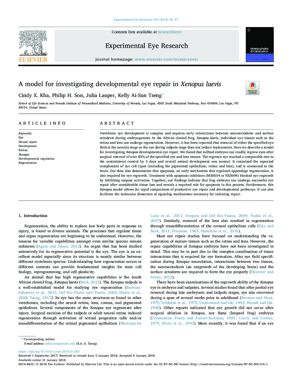 A model for investigating developmental eye repair in Xenopus laevis