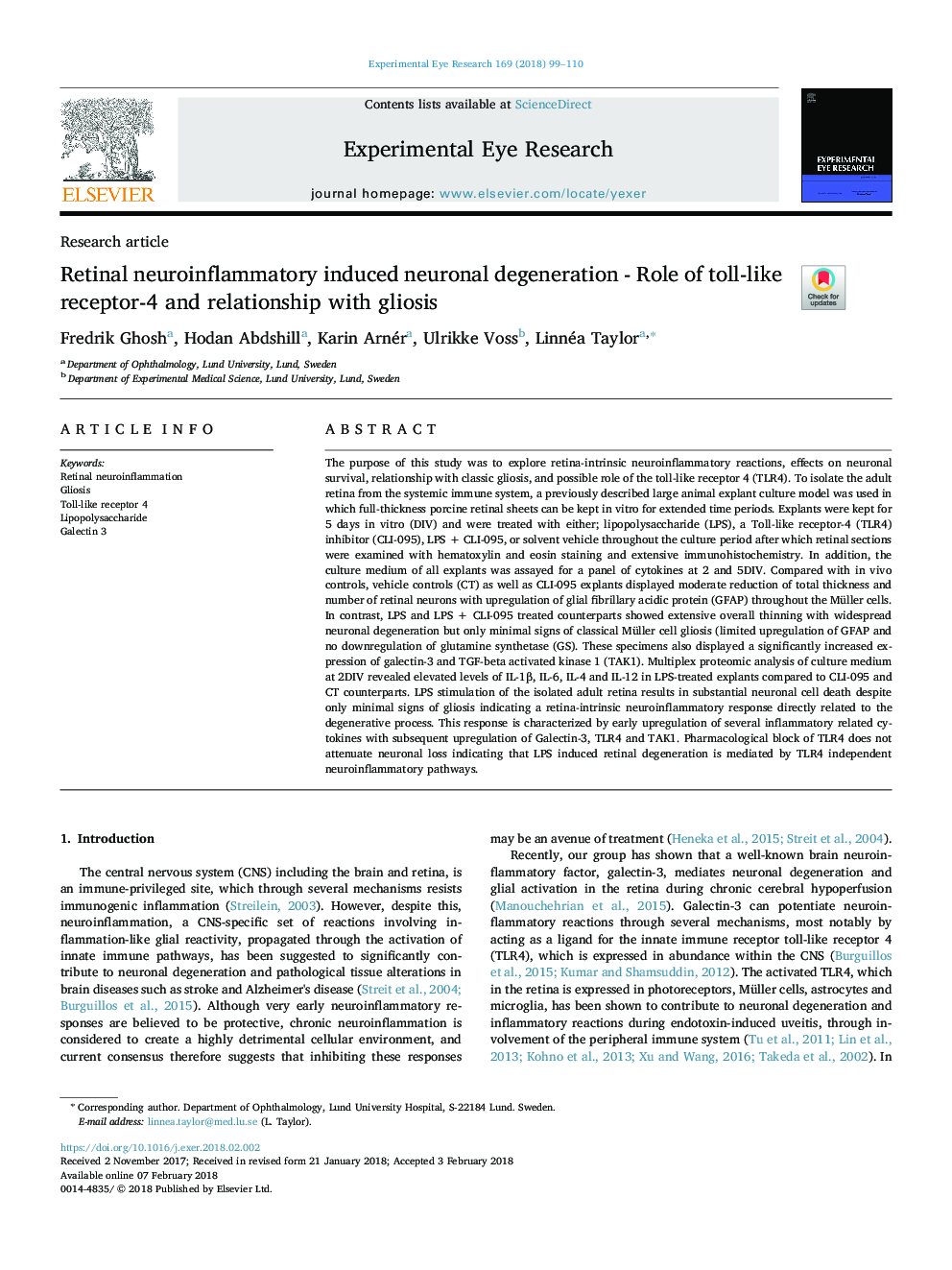 Retinal neuroinflammatory induced neuronal degeneration - Role of toll-like receptor-4 and relationship with gliosis