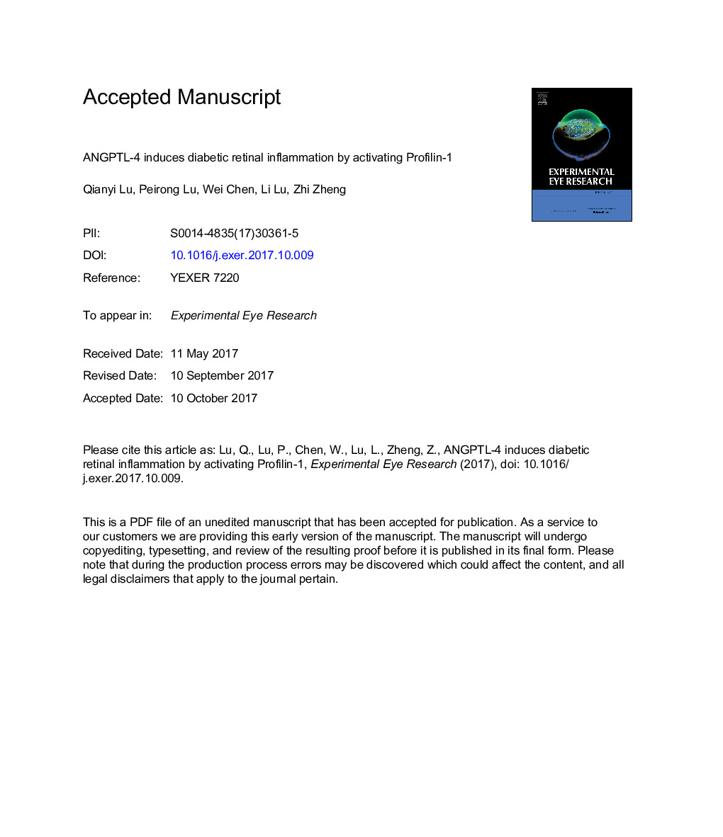 ANGPTL-4 induces diabetic retinal inflammation by activating Profilin-1