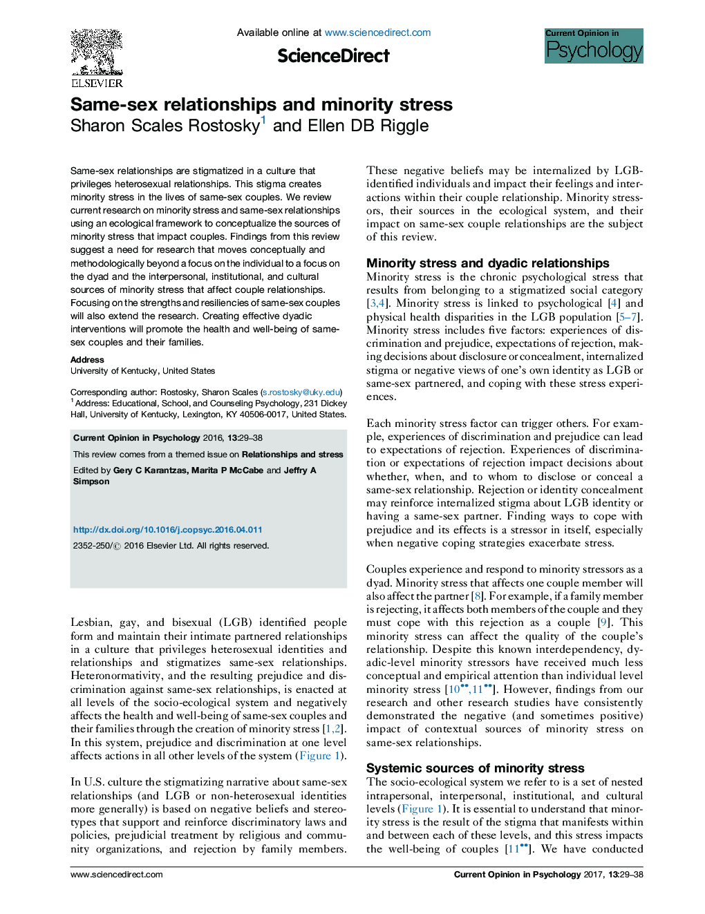 Same-sex relationships and minority stress