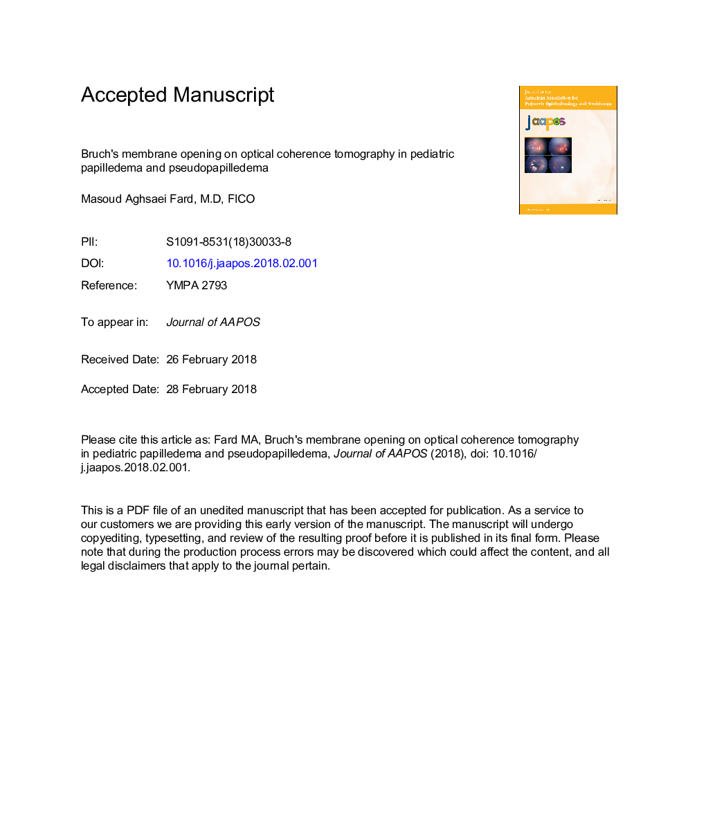 Bruch's membrane opening on optical coherence tomography in pediatric papilledema and pseudopapilledema