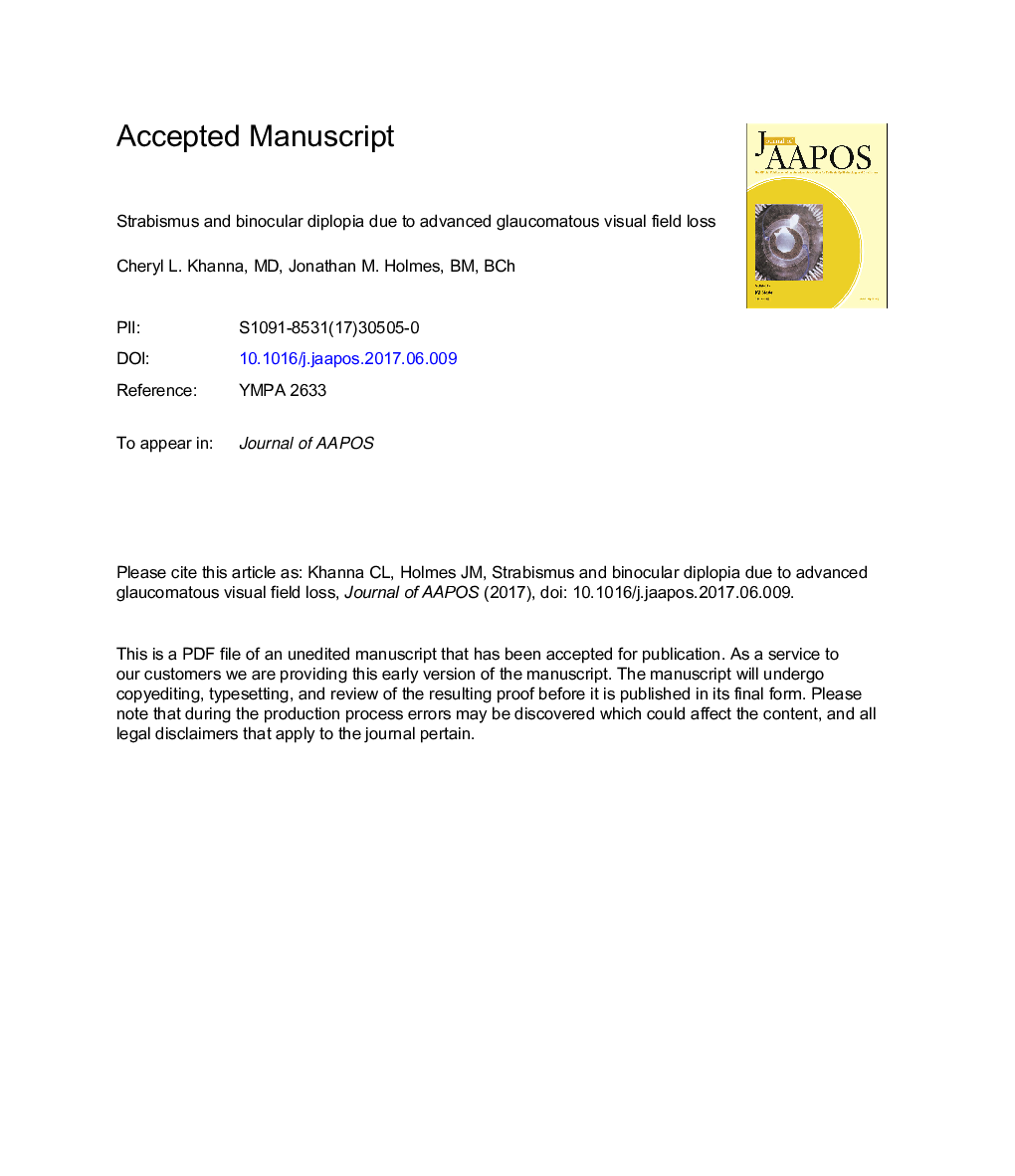 Strabismus and binocular diplopia due to advanced glaucomatous visual field loss