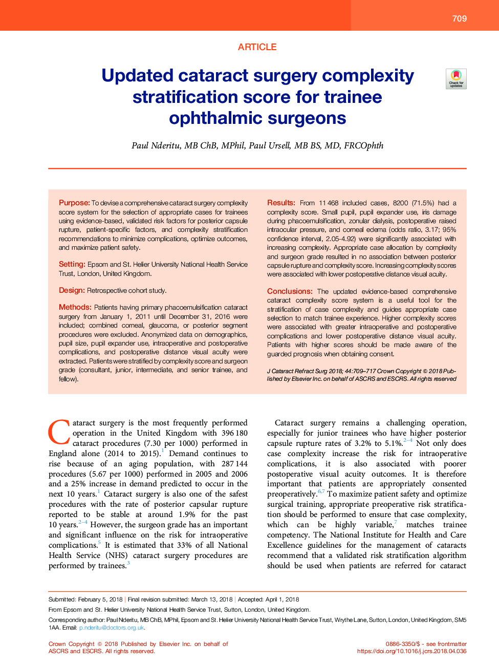 Updated cataract surgery complexity stratification score for trainee ophthalmic surgeons