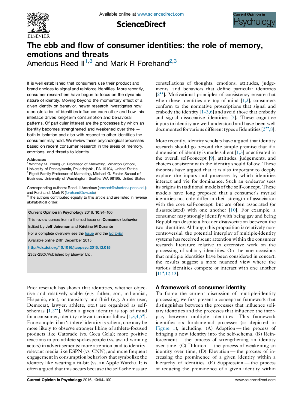 The ebb and flow of consumer identities: the role of memory, emotions and threats