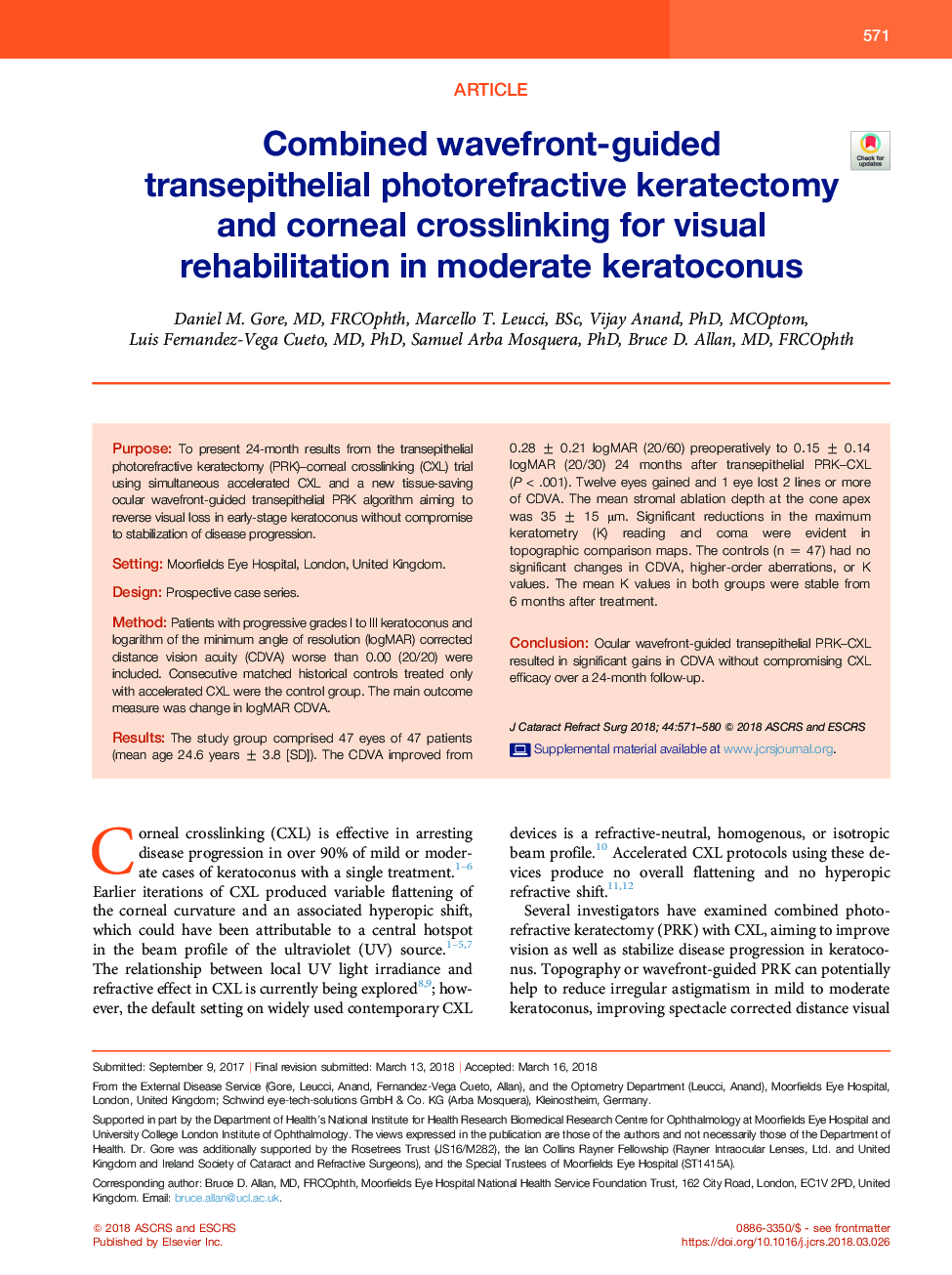 Combined wavefront-guided transepithelial photorefractive keratectomy and corneal crosslinking for visual rehabilitation in moderate keratoconus