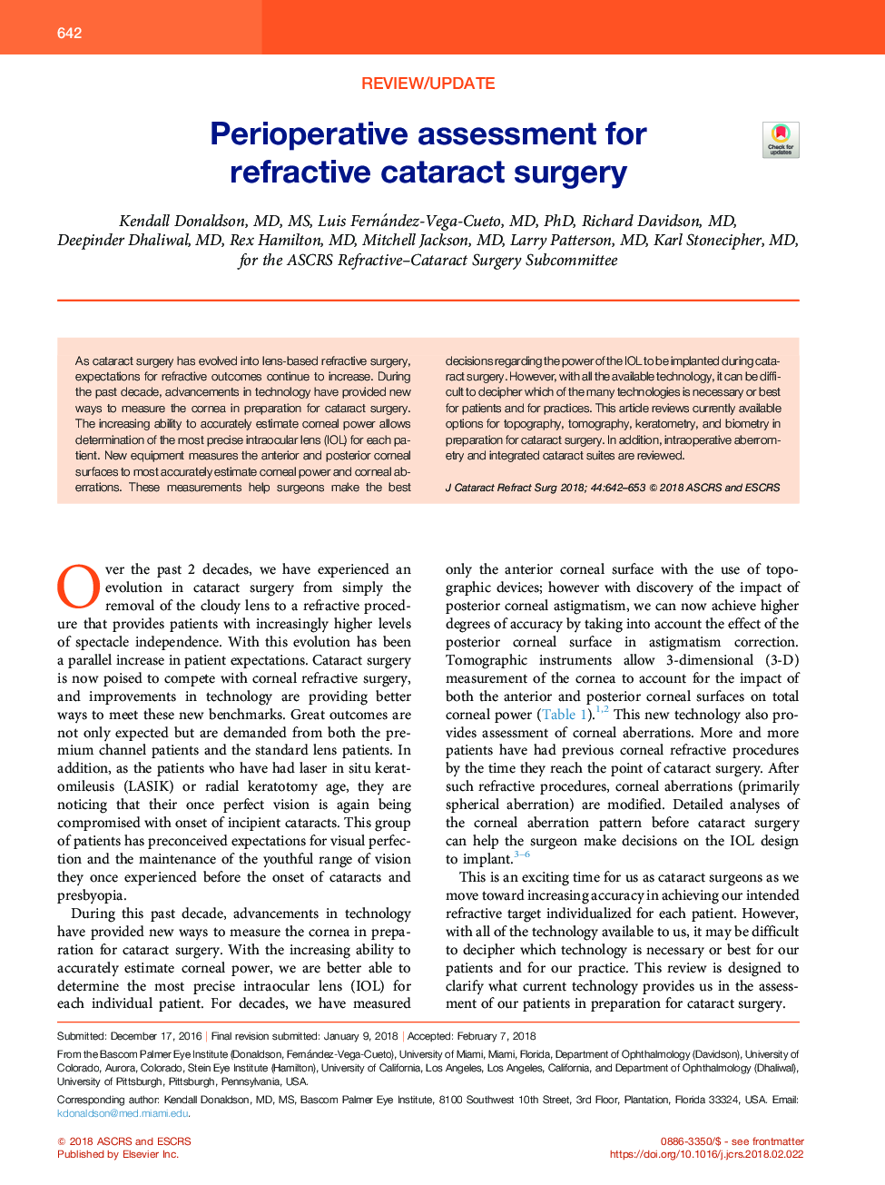 Perioperative assessment for refractive cataract surgery