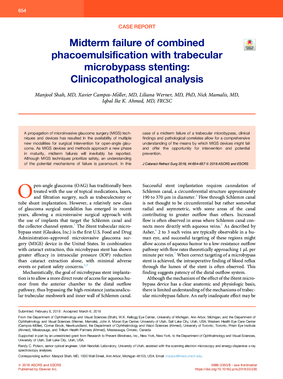 Midterm failure of combined phacoemulsification with trabecular microbypass stenting: Clinicopathological analysis