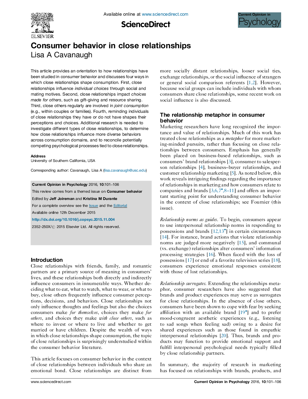 Consumer behavior in close relationships