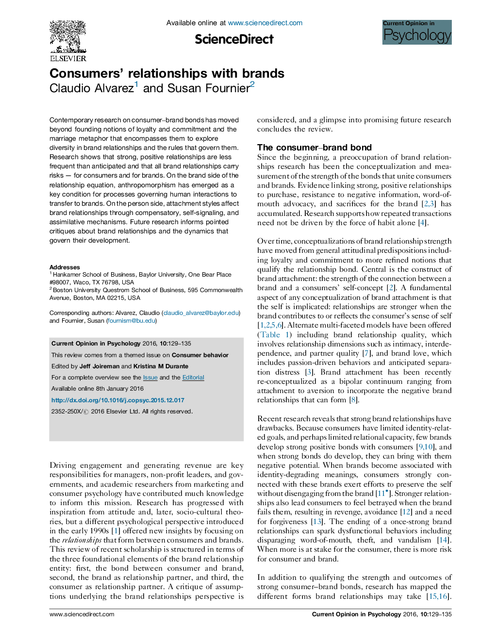 Consumers’ relationships with brands