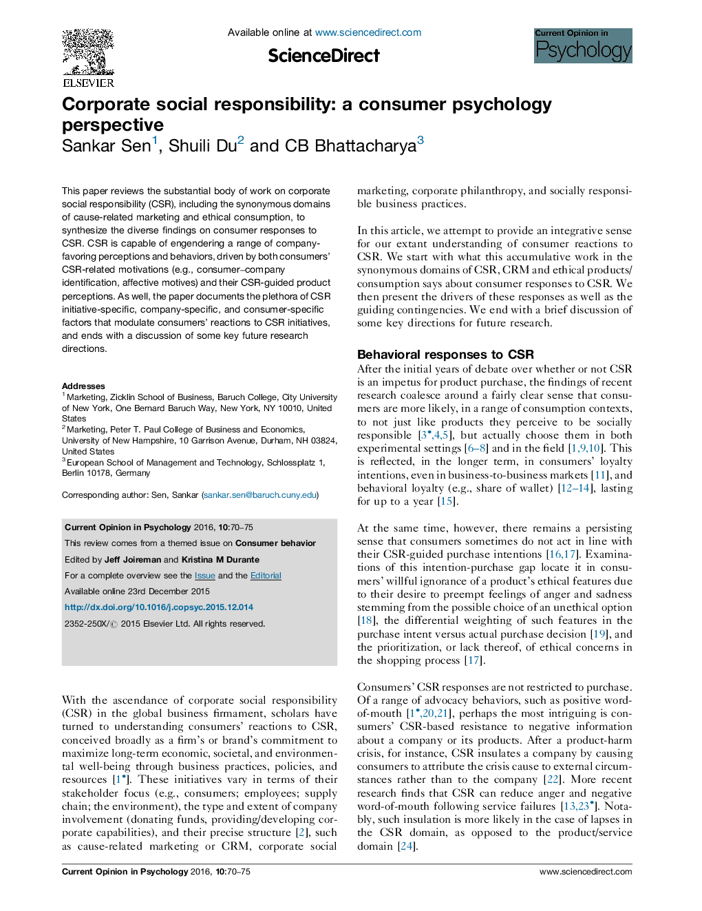 Corporate social responsibility: a consumer psychology perspective