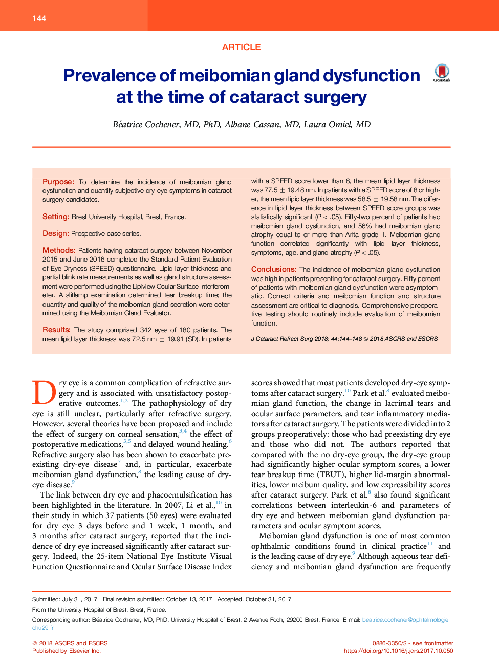 Prevalence of meibomian gland dysfunction at the time of cataract surgery