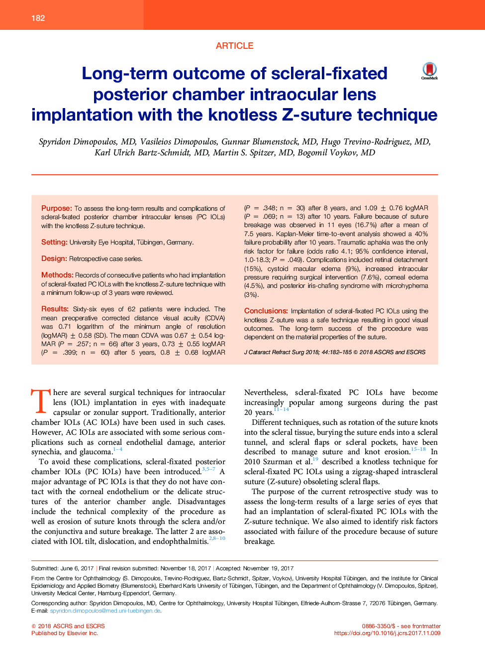 Long-term outcome of scleral-fixated posterior chamber intraocular lens implantation with the knotless Z-suture technique