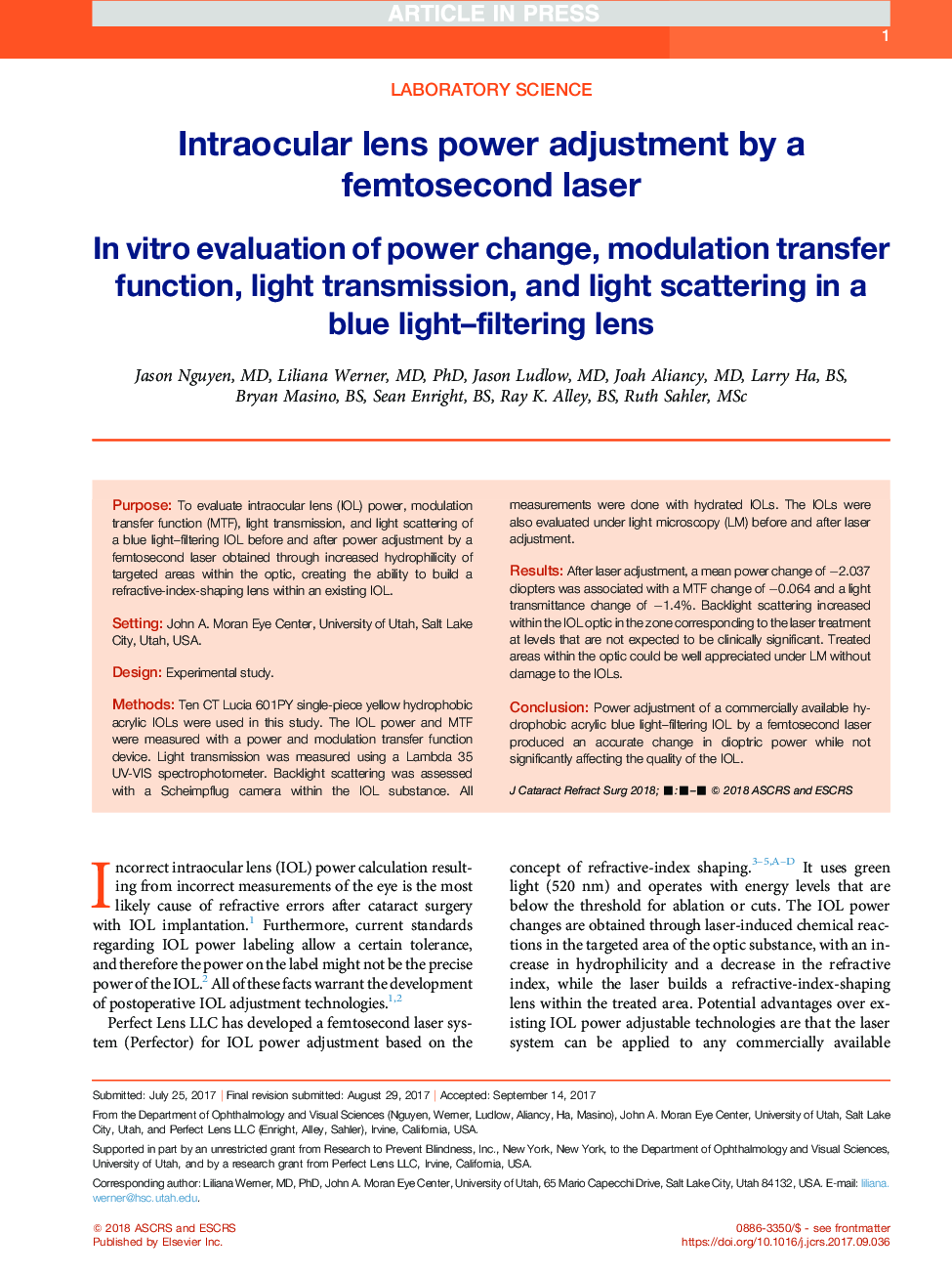 Intraocular lens power adjustment by a femtosecond laser