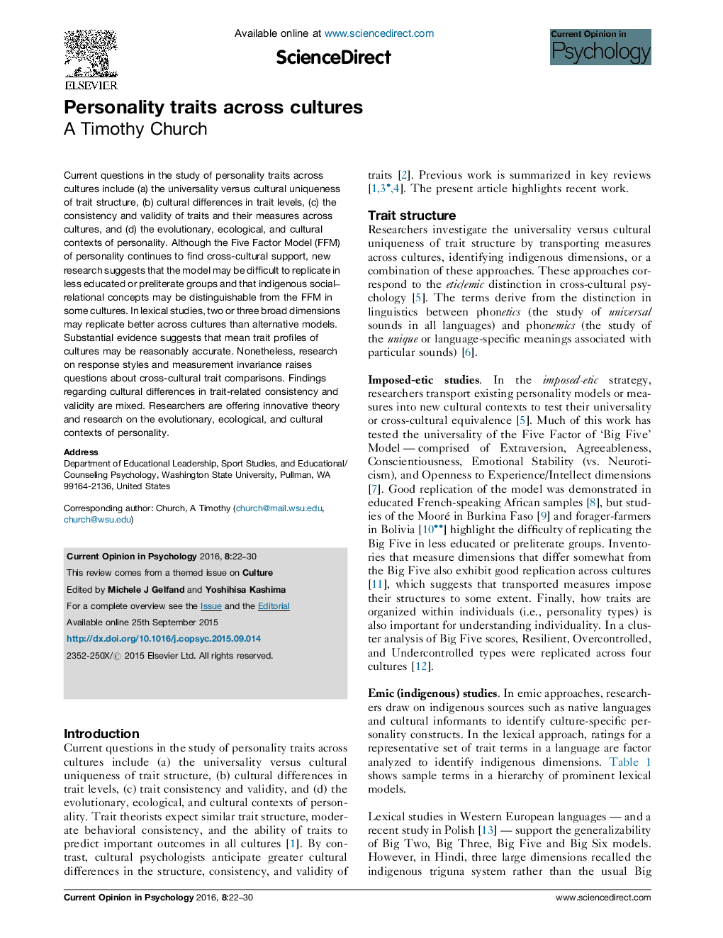 Personality traits across cultures