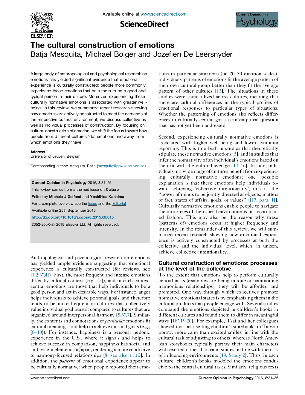 The cultural construction of emotions