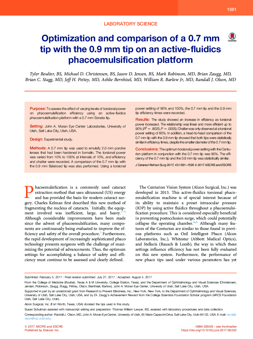 Optimization and comparison of a 0.7Â mm tip with the 0.9Â mm tip on an active-fluidics phacoemulsification platform