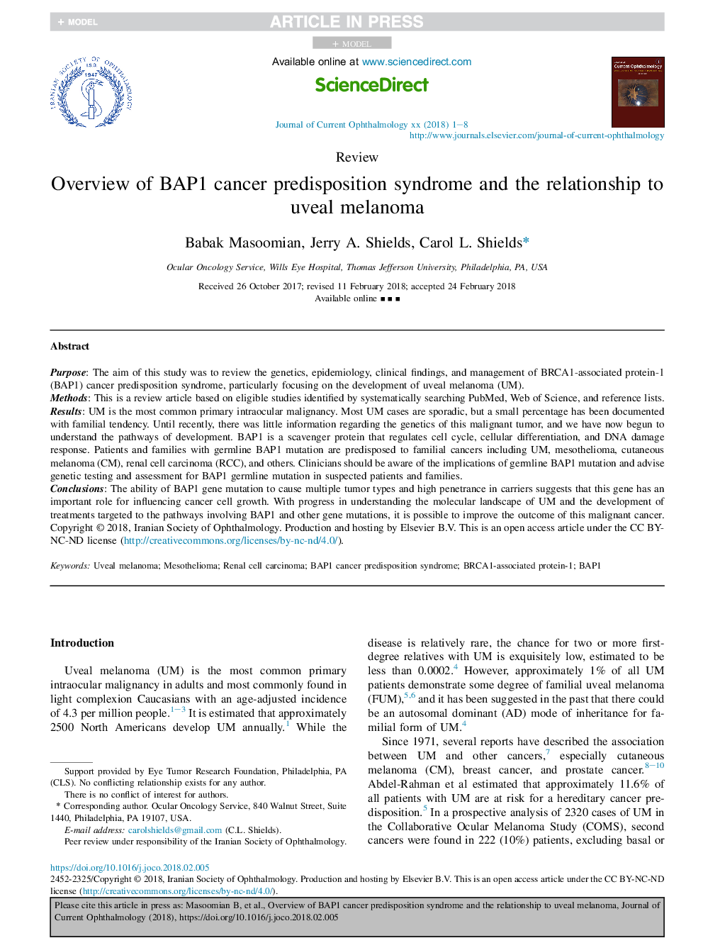 Overview of BAP1 cancer predisposition syndrome and the relationship to uveal melanoma