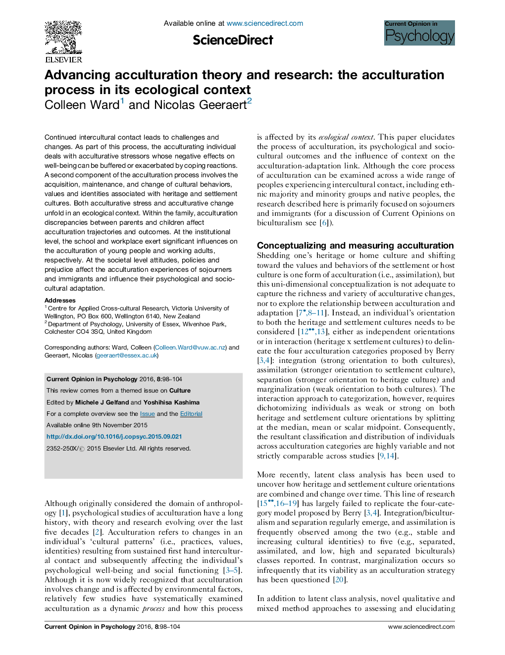 Advancing acculturation theory and research: the acculturation process in its ecological context