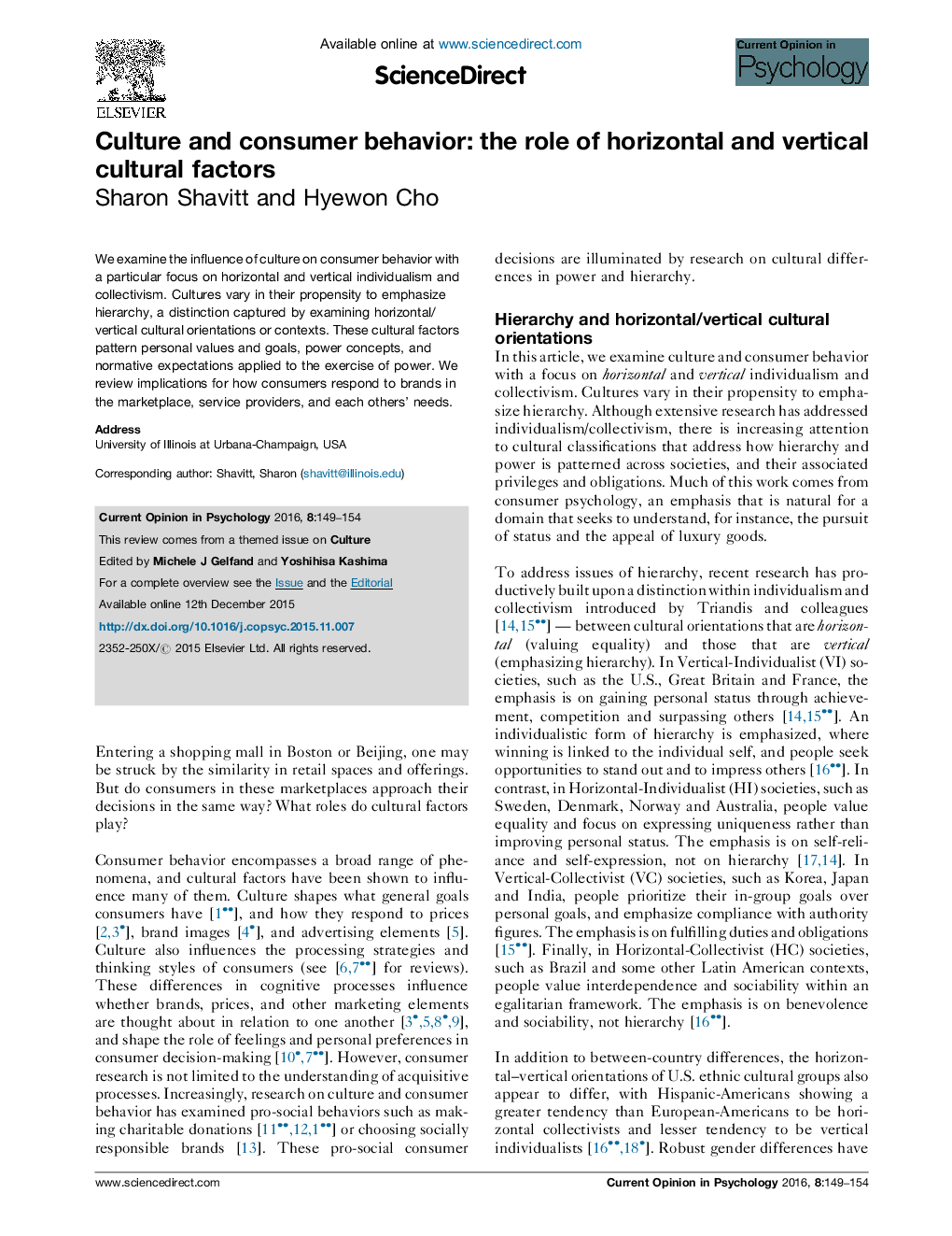 Culture and consumer behavior: the role of horizontal and vertical cultural factors
