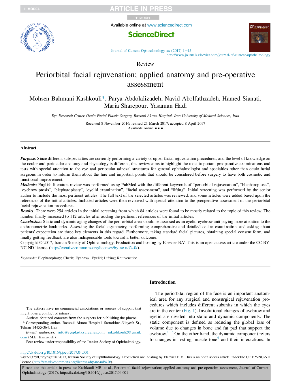 Periorbital facial rejuvenation; applied anatomy and pre-operative assessment