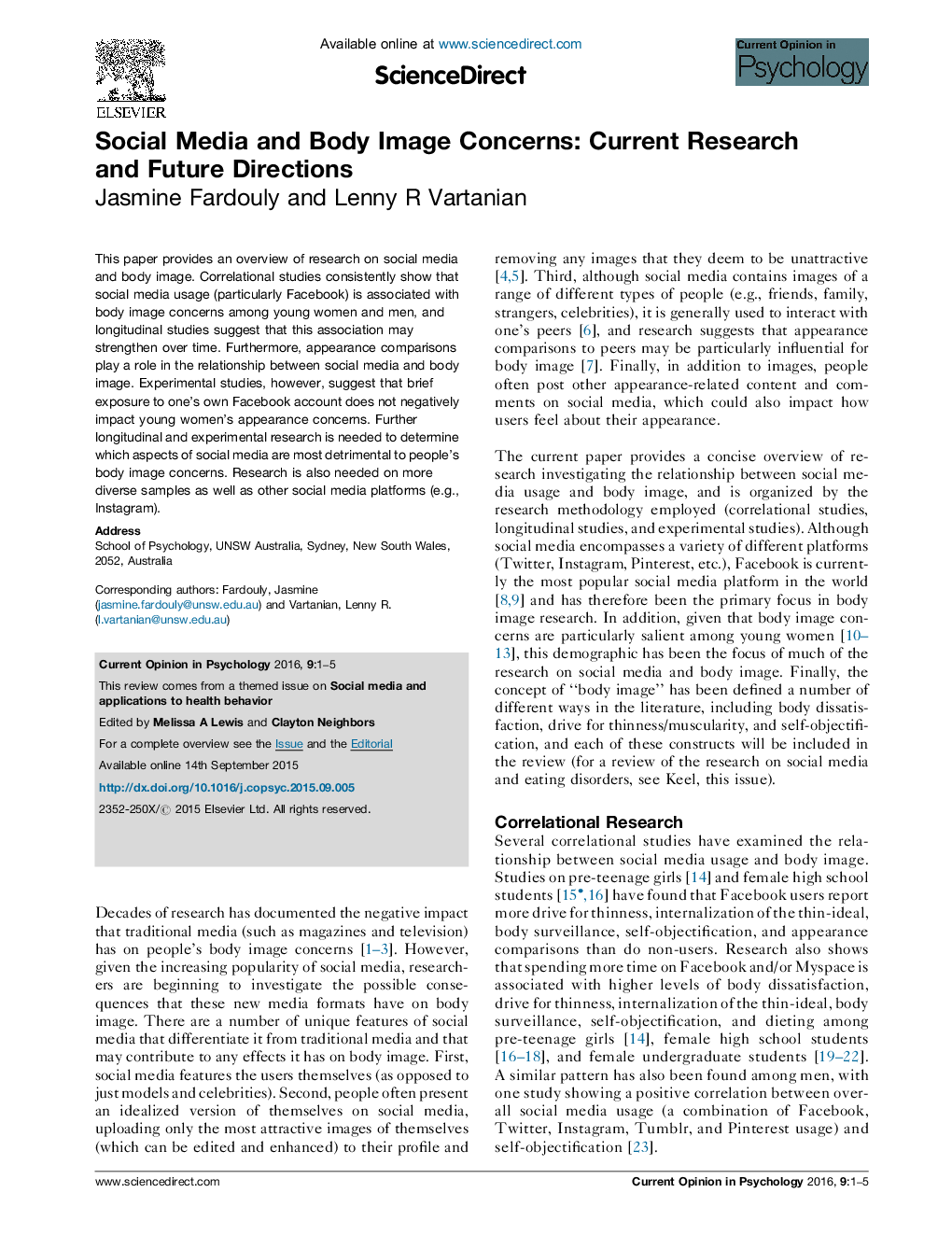 Social Media and Body Image Concerns: Current Research and Future Directions