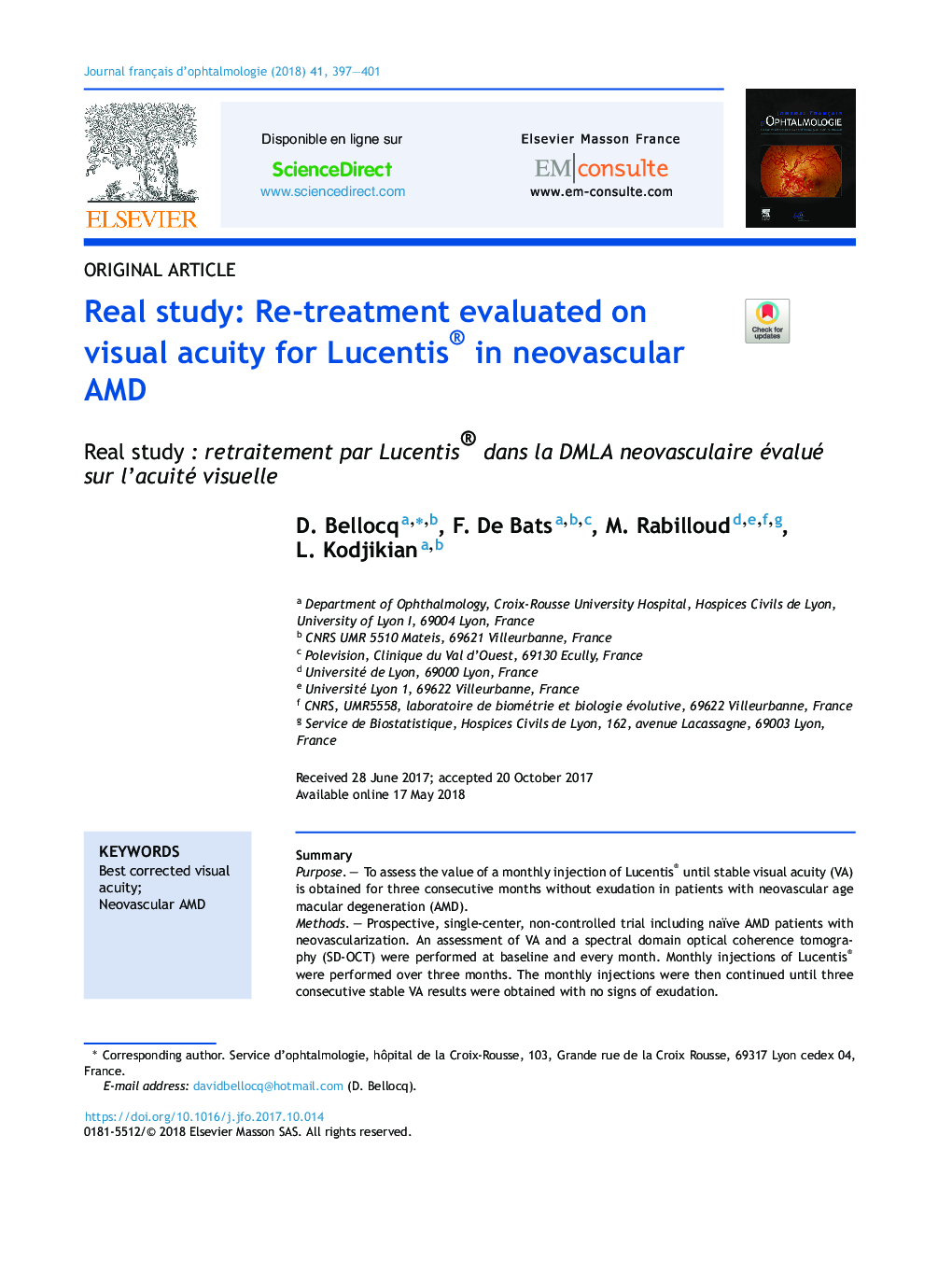 Real study: Re-treatment evaluated on visual acuity for Lucentis® in neovascular AMD