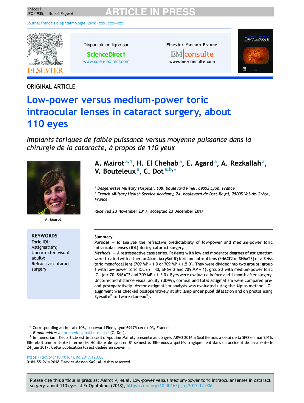 Low-power versus medium-power toric intraocular lenses in cataract surgery, about 110 eyes