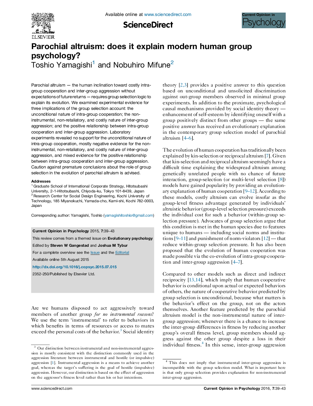 Parochial altruism: does it explain modern human group psychology?