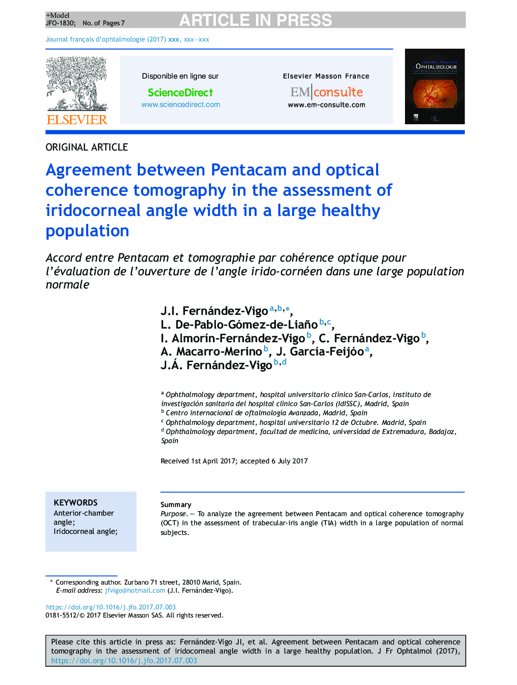 Agreement between Pentacam and optical coherence tomography in the assessment of iridocorneal angle width in a large healthy population