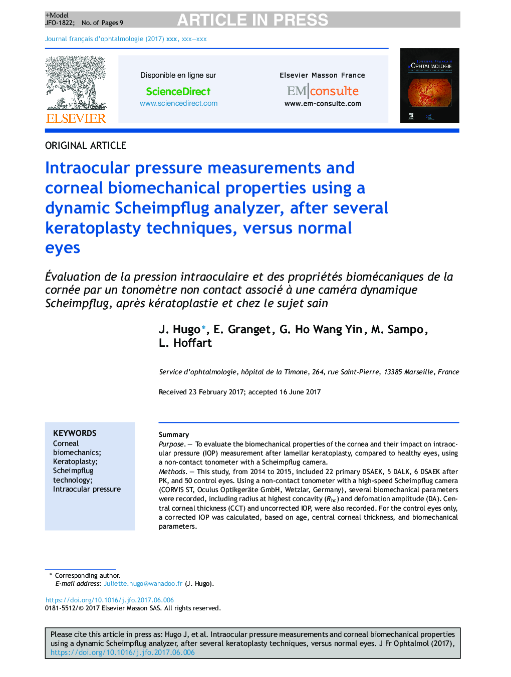 Intraocular pressure measurements and corneal biomechanical properties using a dynamic Scheimpflug analyzer, after several keratoplasty techniques, versus normal eyes