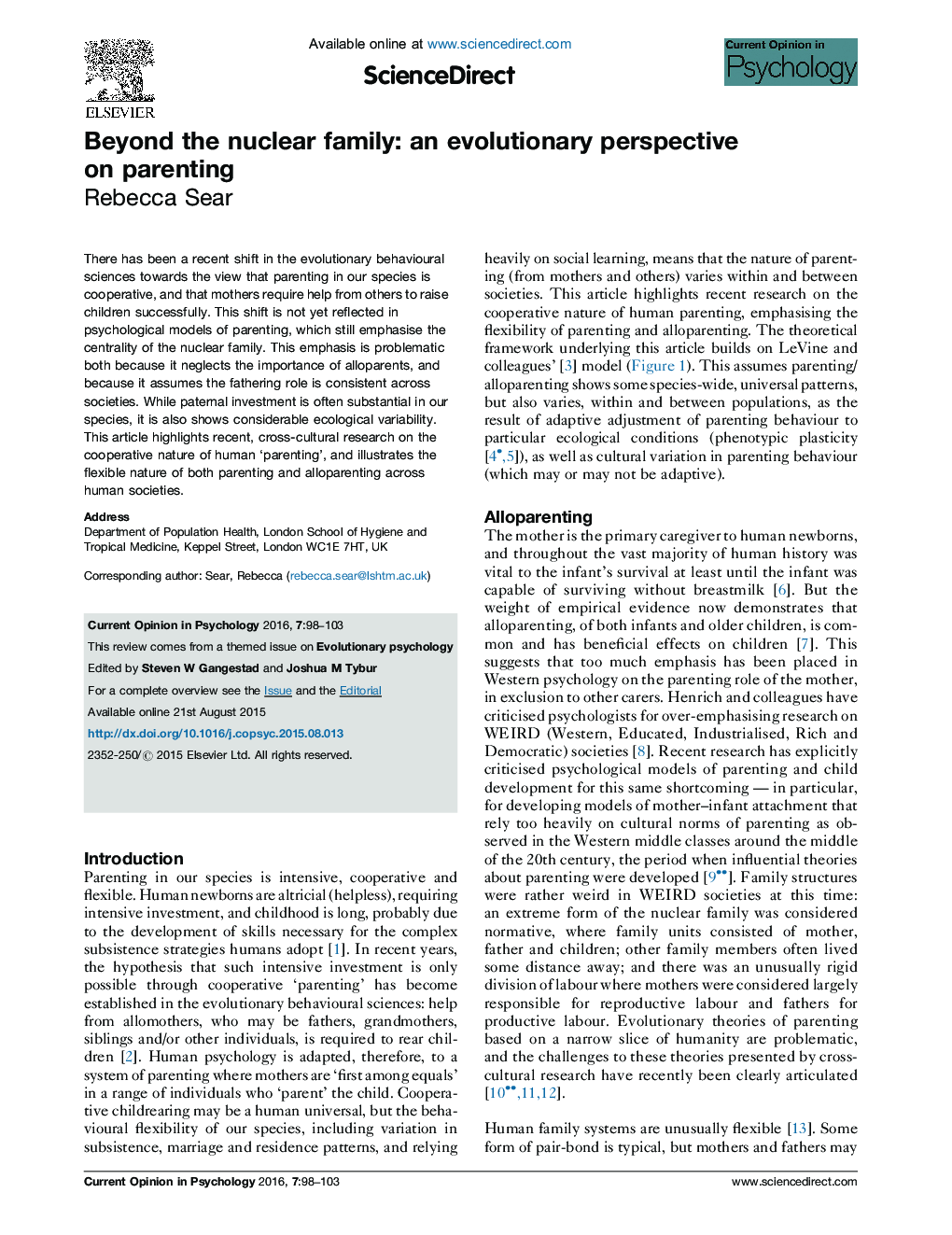 Beyond the nuclear family: an evolutionary perspective on parenting