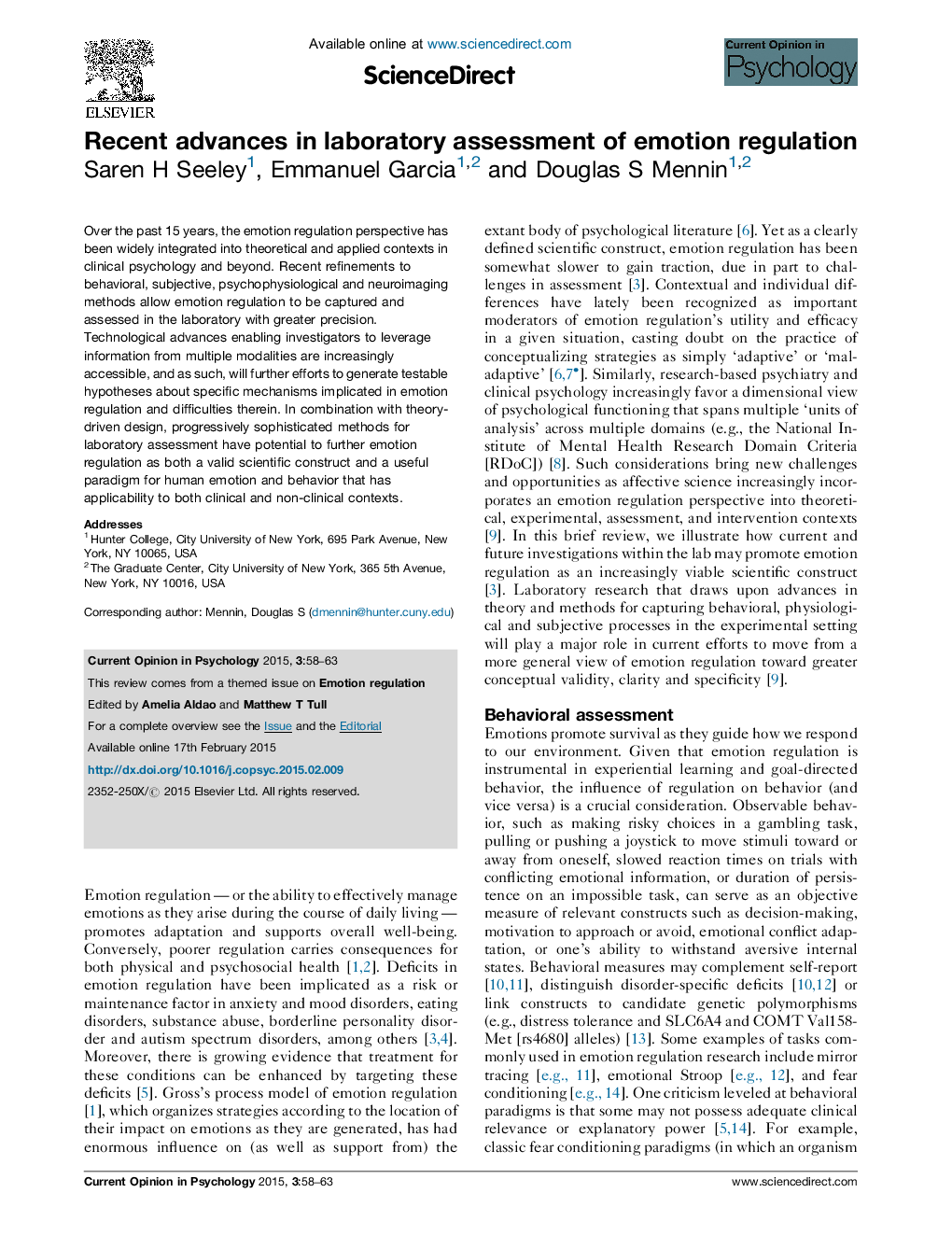 Recent advances in laboratory assessment of emotion regulation