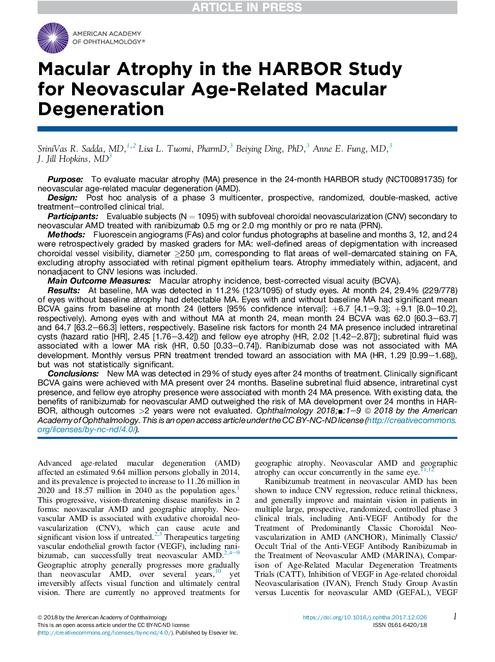 Macular Atrophy in the HARBOR Study for Neovascular Age-Related Macular Degeneration