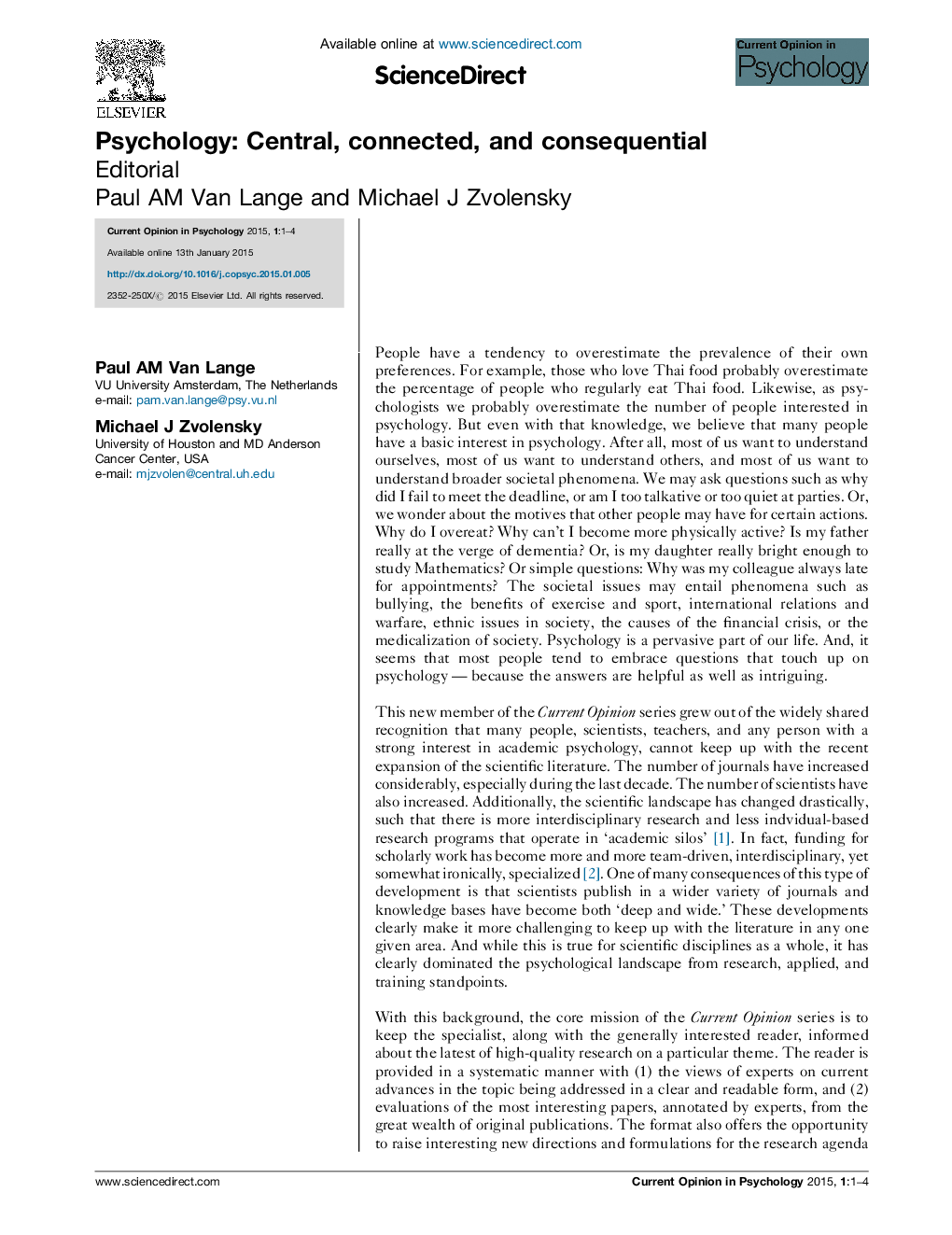 Psychology: Central, connected, and consequential