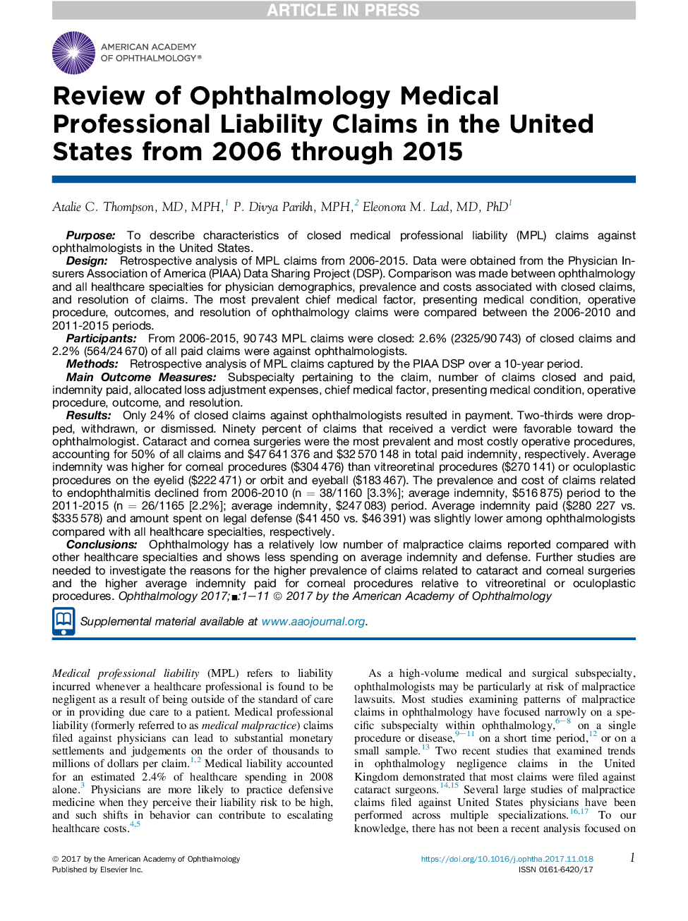 مرور اظهارنامه های پزشکی قانونی پزشکی در ایالات متحده از سال 2006 تا 2015 