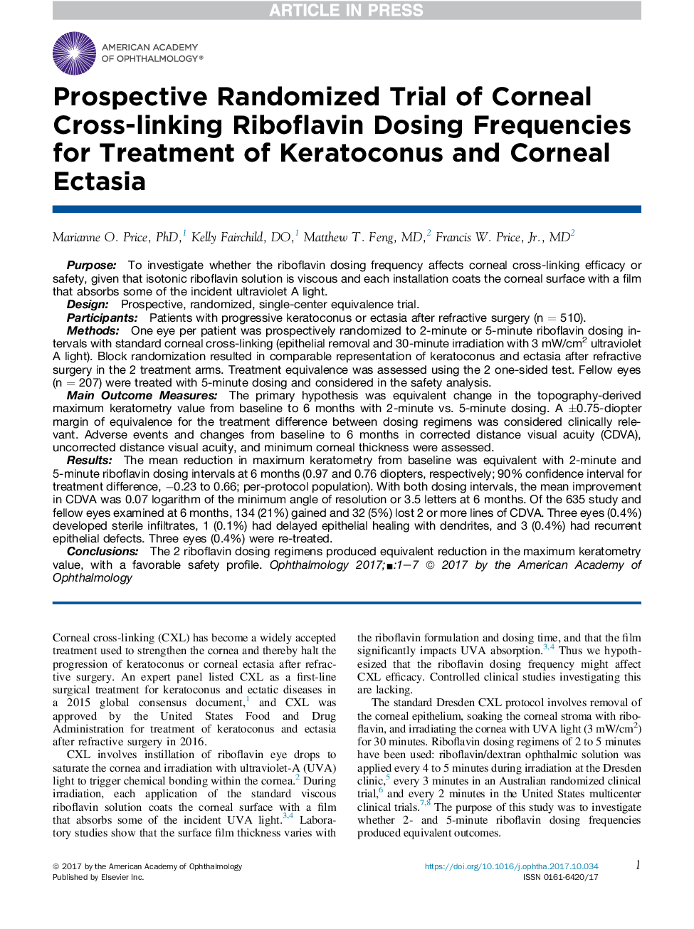 بررسی تجربی تصادفی چشمگیر در فرکانس های دوز ریبوفلاوین متقابل قرنیه برای درمان کراتوکونوس و اپکتازی قرنیه 