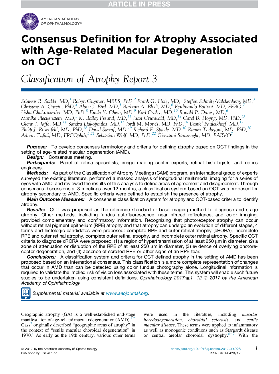 Consensus Definition for Atrophy Associated with Age-Related Macular Degeneration on OCT