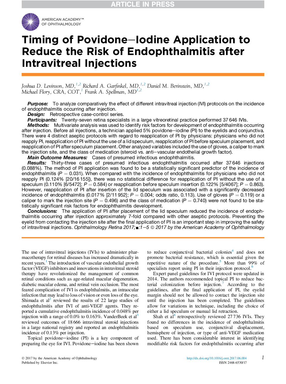 زمان استفاده از پودیدون ید برای کاهش خطر اندوفتالمیت پس از تزریق داخل وریدی 