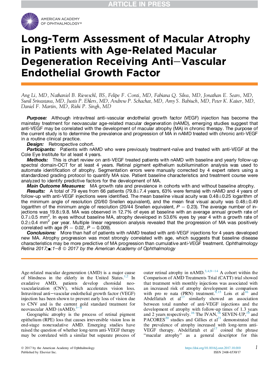 Long-Term Assessment of Macular Atrophy in Patients with Age-Related Macular Degeneration Receiving Anti-Vascular Endothelial Growth Factor