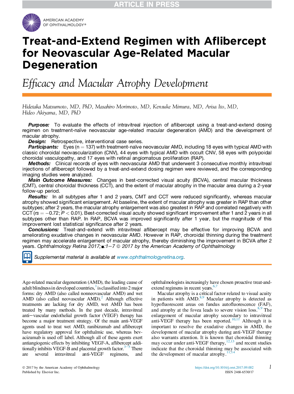 Treat-and-Extend Regimen with Aflibercept for Neovascular Age-Related Macular Degeneration