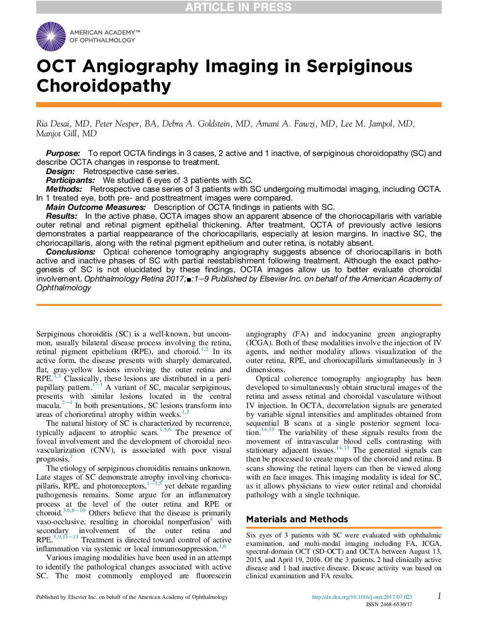 OCT Angiography Imaging in Serpiginous Choroidopathy