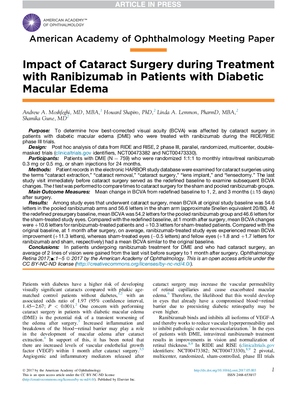 Impact of Cataract Surgery during Treatment with Ranibizumab in Patients with Diabetic Macular Edema