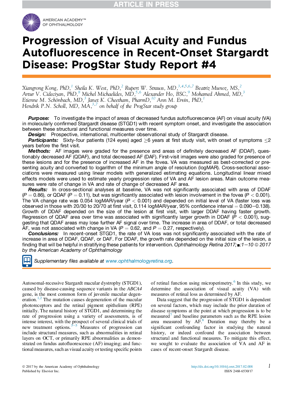 Progression of Visual Acuity and Fundus Autofluorescence in Recent-Onset Stargardt Disease: ProgStar Study Report #4