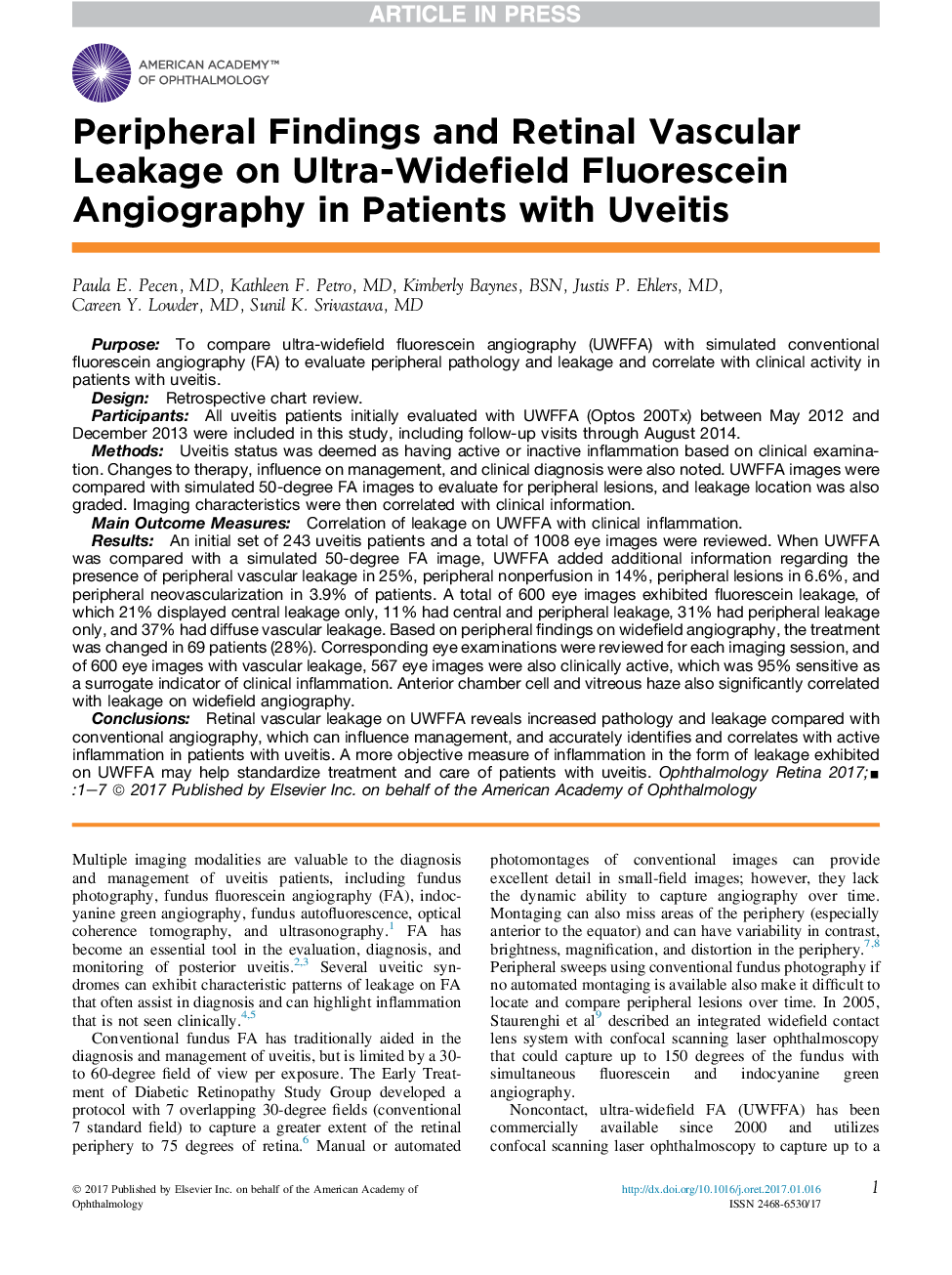 Peripheral Findings and Retinal Vascular Leakage on Ultra-Widefield Fluorescein Angiography in Patients with Uveitis