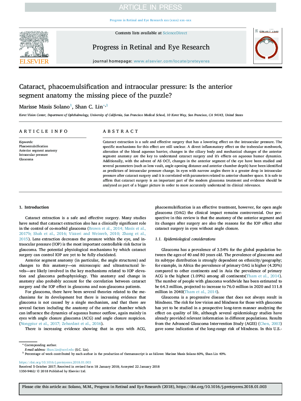 Cataract, phacoemulsification and intraocular pressure: Is the anterior segment anatomy the missing piece of the puzzle?