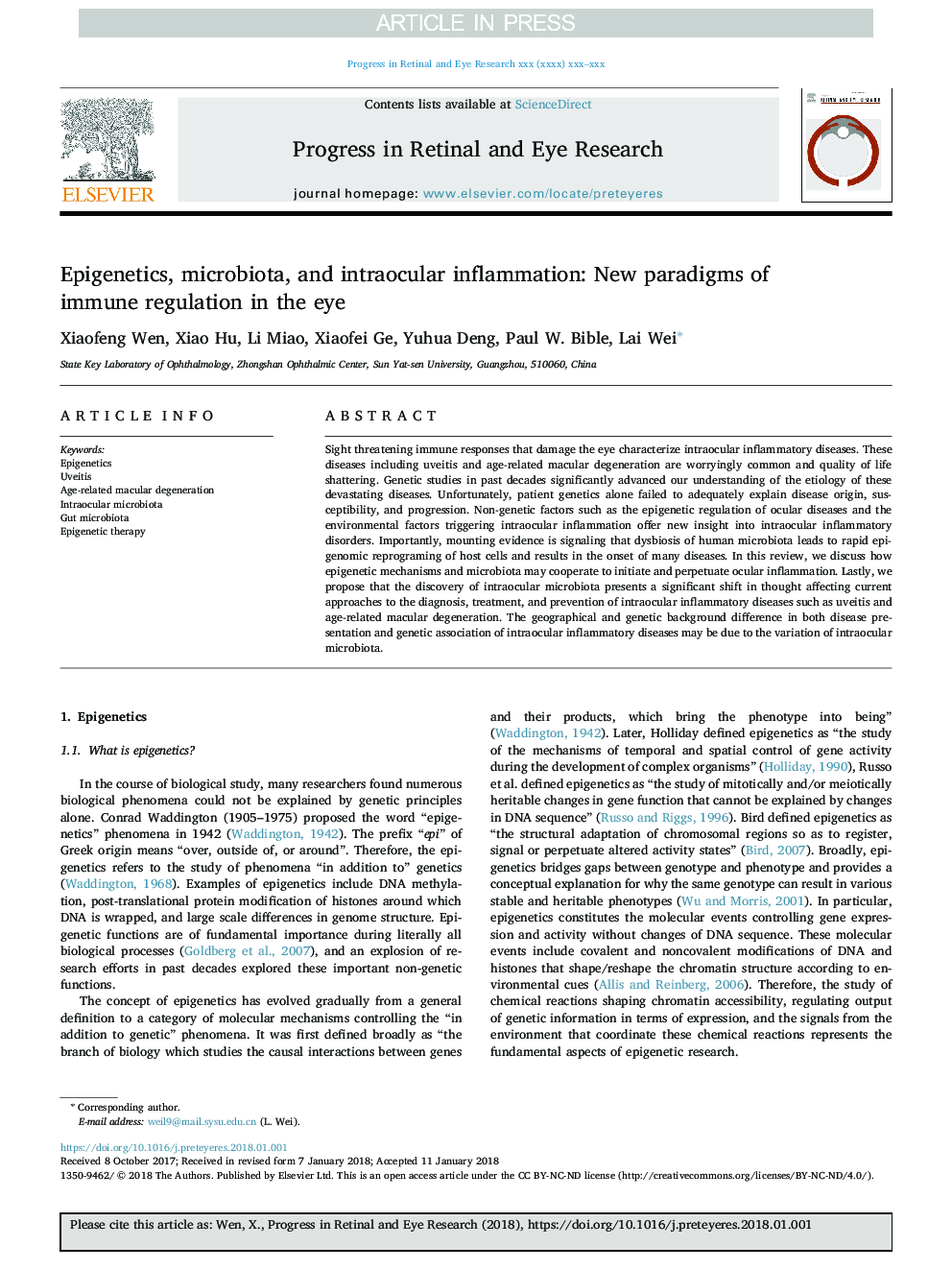 Epigenetics, microbiota, and intraocular inflammation: New paradigms of immune regulation in the eye