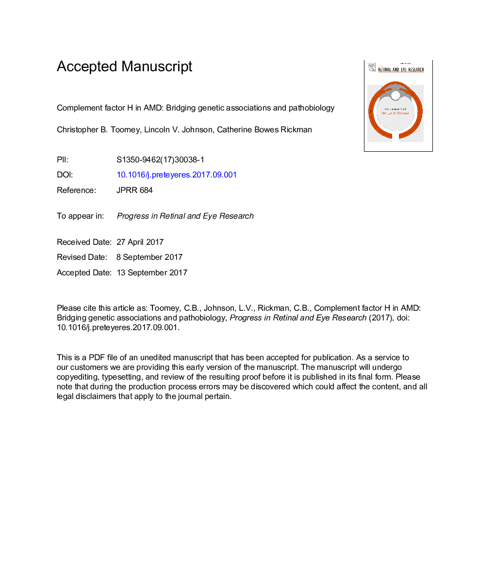 Complement factor H in AMD: Bridging genetic associations and pathobiology