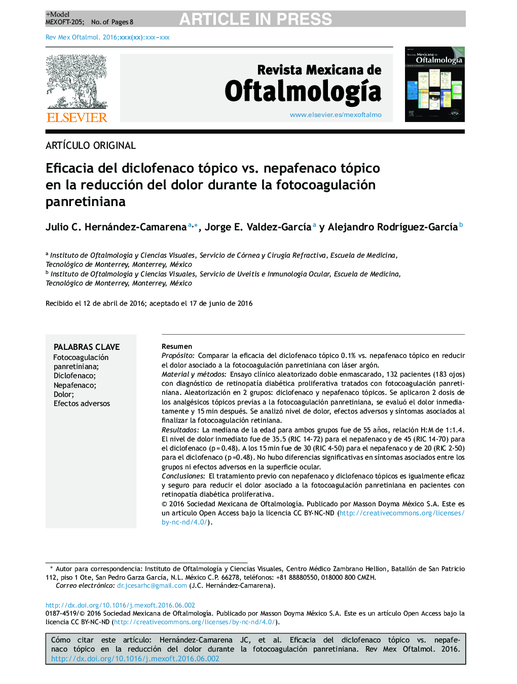 Eficacia del diclofenaco tópico vs. nepafenaco tópico en la reducción del dolor durante la fotocoagulación panretiniana